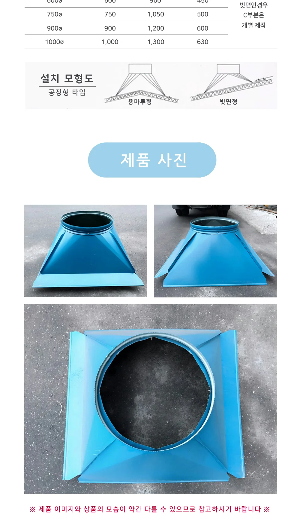 칼라강판 용마루좌대 300파이 상세 이미지 3