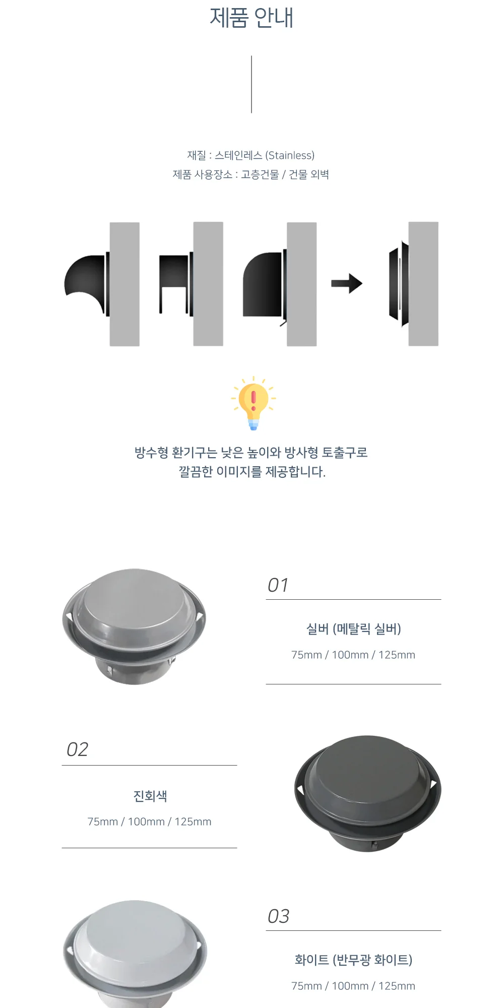 스테인레스 방수형 환기구 75파이 / 100파이 / 125파이 상세 이미지 3